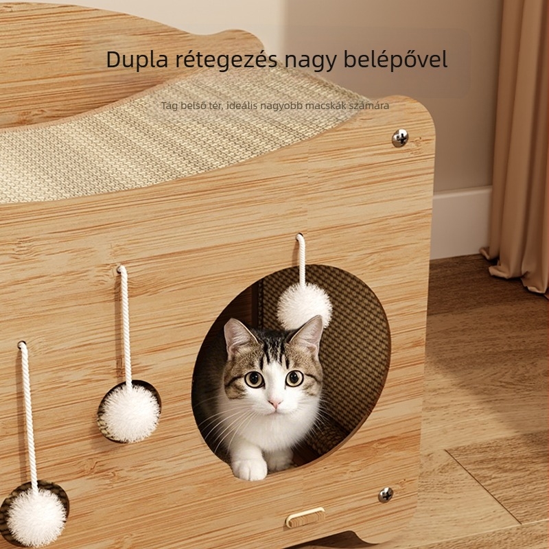 Snowball macska karmoló és integrált fészek — fa szerkezet, egyszerű stílus