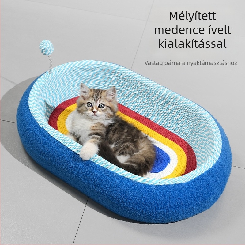 Macskaodú és kaparódeszka egyben, négy évszakos, nagy méretű sisalból készült ágy, kopásálló és szálmentes