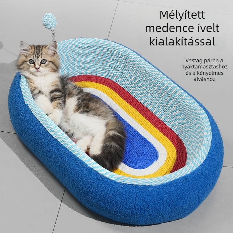 Macskaodú és kaparódeszka egyben, négy évszakos, nagy méretű sisalból készült ágy, kopásálló és szálmentes