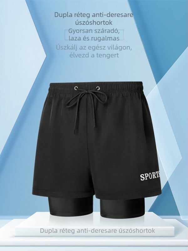 Férfiaknak két rétegű úszónadrág, gyorsan száradó, rugalmas szövet, 95% poliészter + 5% spandex, GSM 120