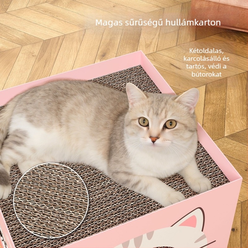 Kör alakú macska kaparóágy – integrált dizájn, hullámkarton anyag, karikatúra stílus, márka HELLOLEIBOO/Laiben, modell 1, 1 darab a csomagban