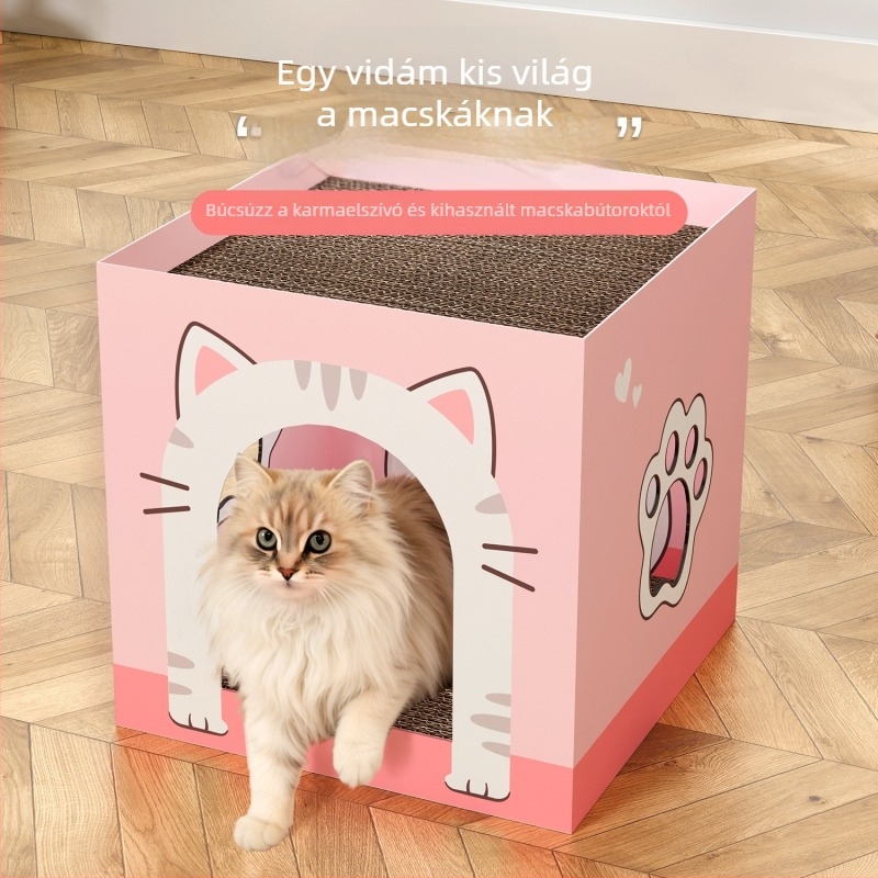 Kör alakú macska kaparóágy – integrált dizájn, hullámkarton anyag, karikatúra stílus, márka HELLOLEIBOO/Laiben, modell 1, 1 darab a csomagban