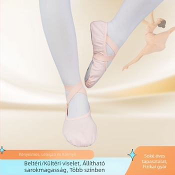 Balettcipő fűző nélküli hosszú pánttal (lélegző, könnyű, bőrtalp, pamut felsőrész)