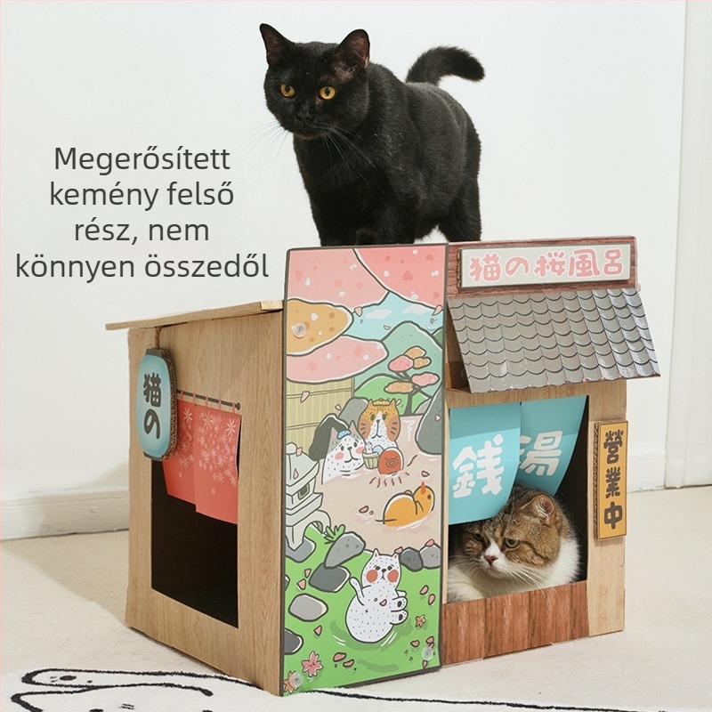 Misspet Nagy méretű japán stílusú macskatábla és macskaház, kétszintes ugróplatform macskáknak, háziállatjáték