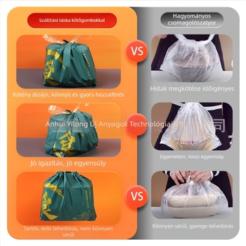 Egyszer használatos PE elvihető táska húzózsinórral – logóval nyomtatható catering táska, 50 db/csomag