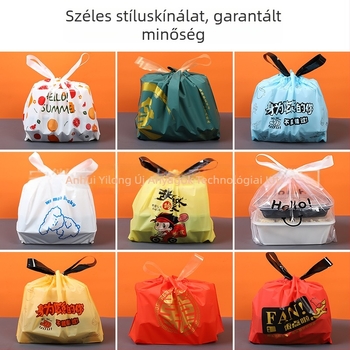 Egyszer használatos PE elvihető táska húzózsinórral – logóval nyomtatható catering táska, 50 db/csomag