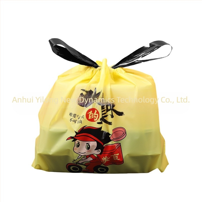 Egyszer használatos PE elvihető táska húzózsinórral – logóval nyomtatható catering táska, 50 db/csomag