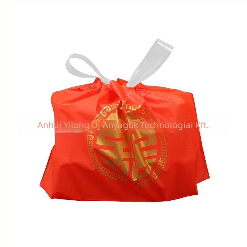 Egyszer használatos PE elvihető táska húzózsinórral – logóval nyomtatható catering táska, 50 db/csomag