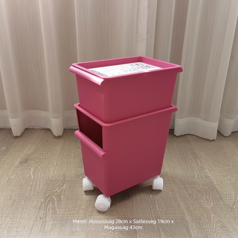 Műanyag tároló doboz kerékkel, kétszintes játékok számára, kapacitás 40–50 liter