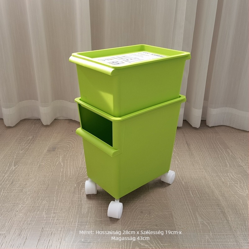 Műanyag tároló doboz kerékkel, kétszintes játékok számára, kapacitás 40–50 liter