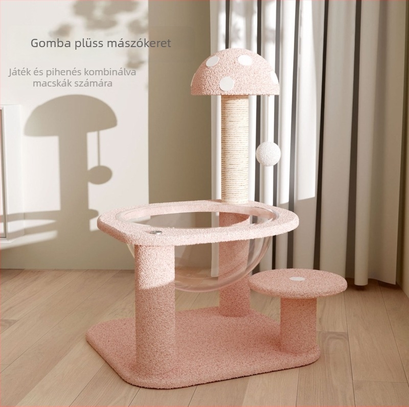 Macska mászó állvány integrált fészekkel és fával és kaparó deszkával, szisal anyag, aranyos stílus, eredet Xuzhou