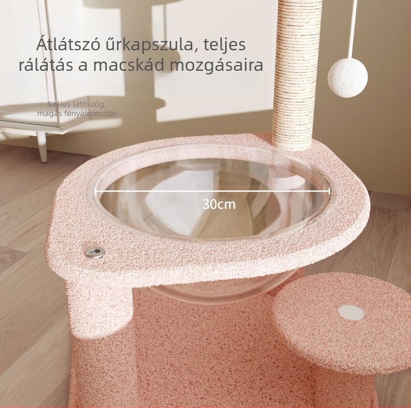 Macska mászó állvány integrált fészekkel és fával és kaparó deszkával, szisal anyag, aranyos stílus, eredet Xuzhou