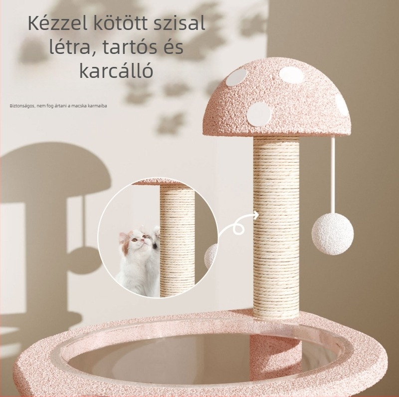 Macska mászó állvány integrált fészekkel és fával és kaparó deszkával, szisal anyag, aranyos stílus, eredet Xuzhou