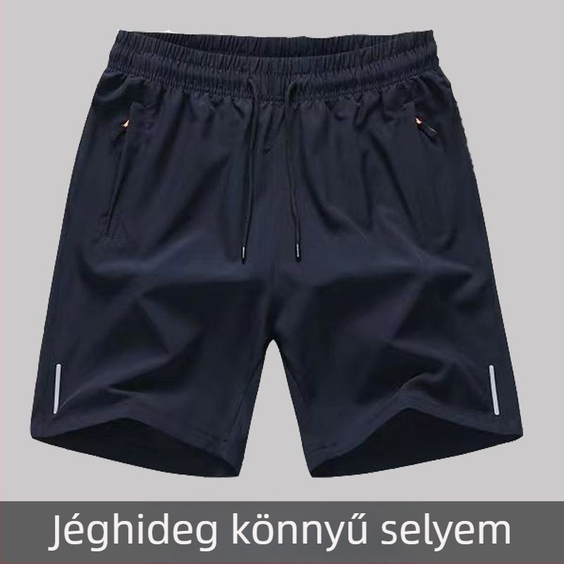 Ice Silk rövidnadrág nyárra, poliester négyszeri nyúlás, Five-Point hossz, enyhe rugalmasság, egyenes szár
