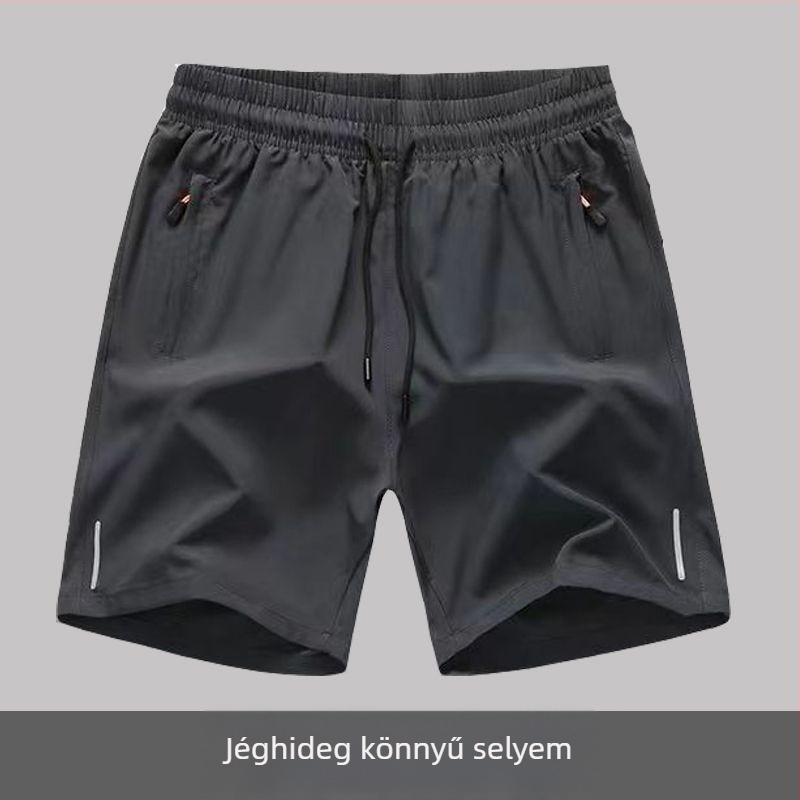Ice Silk rövidnadrág nyárra, poliester négyszeri nyúlás, Five-Point hossz, enyhe rugalmasság, egyenes szár