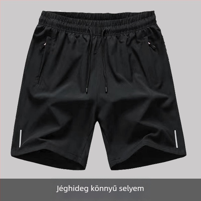 Ice Silk rövidnadrág nyárra, poliester négyszeri nyúlás, Five-Point hossz, enyhe rugalmasság, egyenes szár