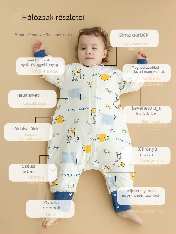 Cotton Tree bébi hálózsák télre, vastag pamut külső, bélés 95% pamut, poliészter töltet, lábak különválasztott dizájn, légkondicionált szobába