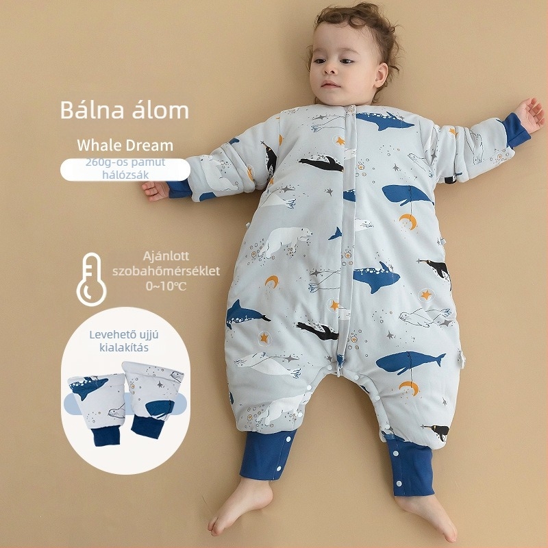 Cotton Tree bébi hálózsák télre, vastag pamut külső, bélés 95% pamut, poliészter töltet, lábak különválasztott dizájn, légkondicionált szobába