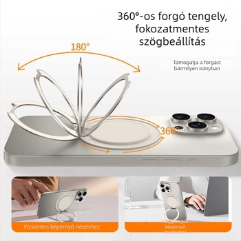 Prémium megjelenésű telefonállvány, alumíniumötvözetből, mágneses asztali tartó, 360°-os forgás, ultra vékony autós gyűrűtartó