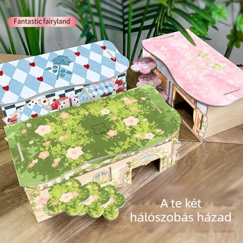 Kétemeletes fa hamsterház kerek alakú kialakítással, beltéri használatra, vízálló