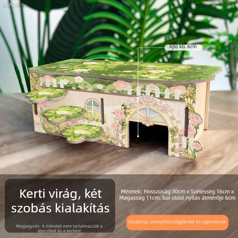 Kétemeletes fa hamsterház kerek alakú kialakítással, beltéri használatra, vízálló