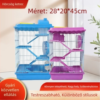 5 szintes hamsterketrec villa-stílusú kastéllyal, műanyag, 28×20×45 cm, beltéri és kültéri használatra