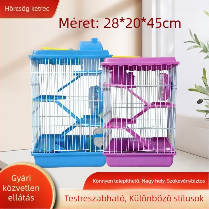 5 szintes hamsterketrec villa-stílusú kastéllyal, műanyag, 28×20×45 cm, beltéri és kültéri használatra