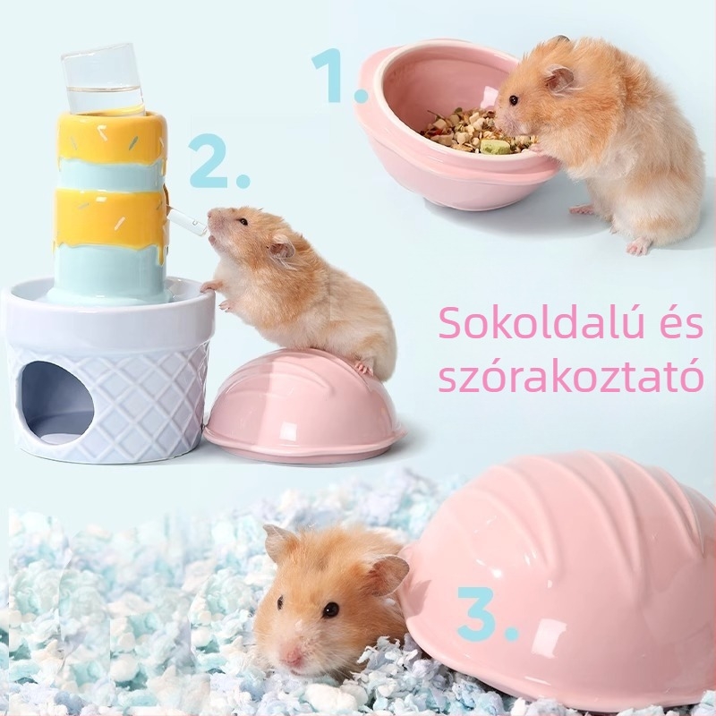 Kerámiából készült hörcsögrejtekhely jégdobozos, fagylalt alakú fészek és alvóhely aranyhörcsögöknek