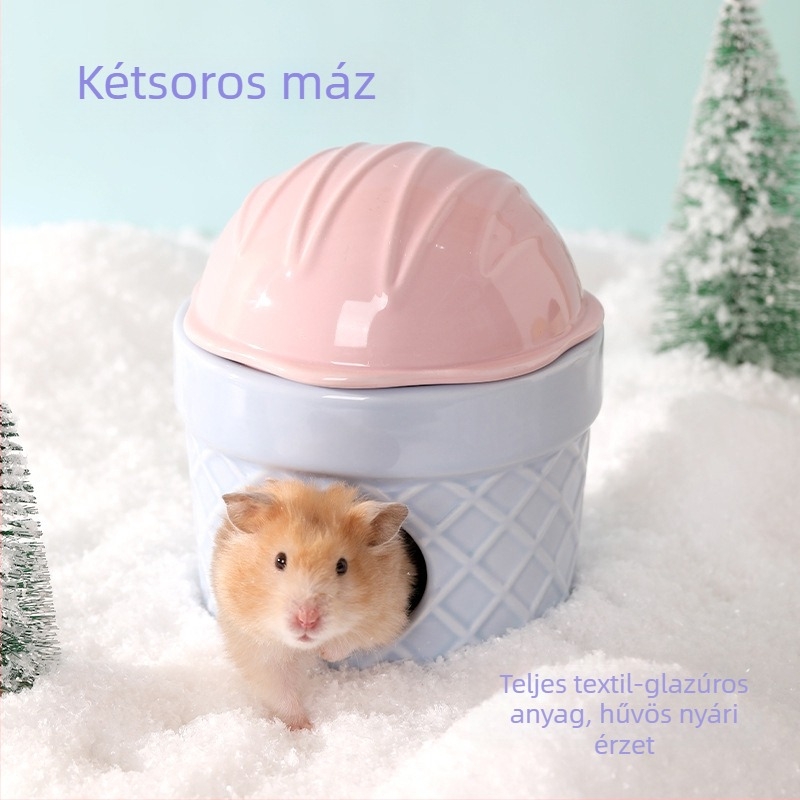 Kerámiából készült hörcsögrejtekhely jégdobozos, fagylalt alakú fészek és alvóhely aranyhörcsögöknek