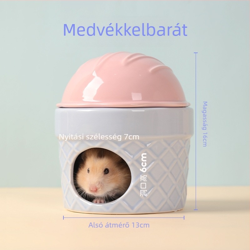 Kerámiából készült hörcsögrejtekhely jégdobozos, fagylalt alakú fészek és alvóhely aranyhörcsögöknek