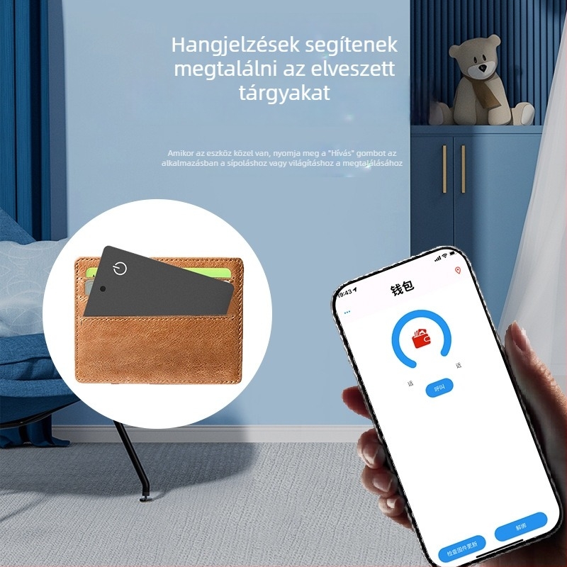 Pénztárca méretű GPS nyomkövető a lopások megelőzésére, Bluetooth, vezeték nélküli töltés, vízálló, 120 mAh akkumulátor, ABS burkolat