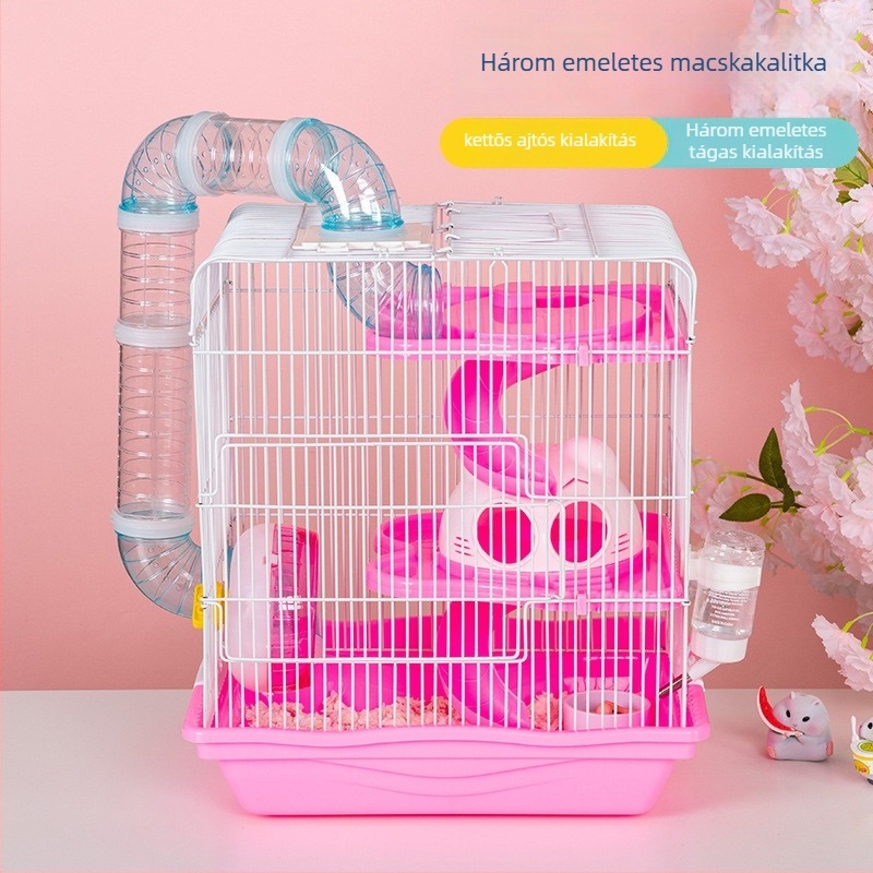 Háromszintes hörcsög-villa ketrec, műanyag, leválasztható, téglalap alakú, beltéri használatra