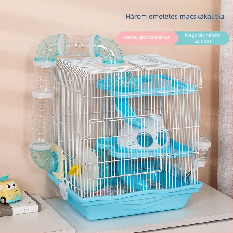Háromszintes hörcsög-villa ketrec, műanyag, leválasztható, téglalap alakú, beltéri használatra
