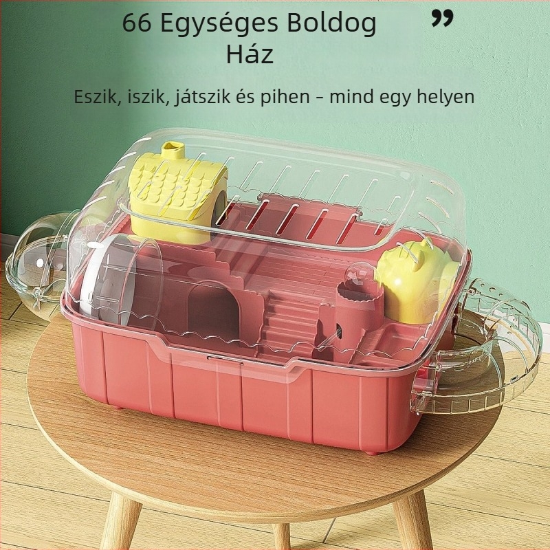 Hörcsög ketrec, két szintes, hordozható, négyszögletes, átlátszó PP anyag