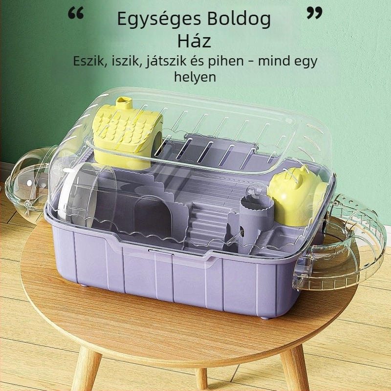 Hörcsög ketrec, két szintes, hordozható, négyszögletes, átlátszó PP anyag