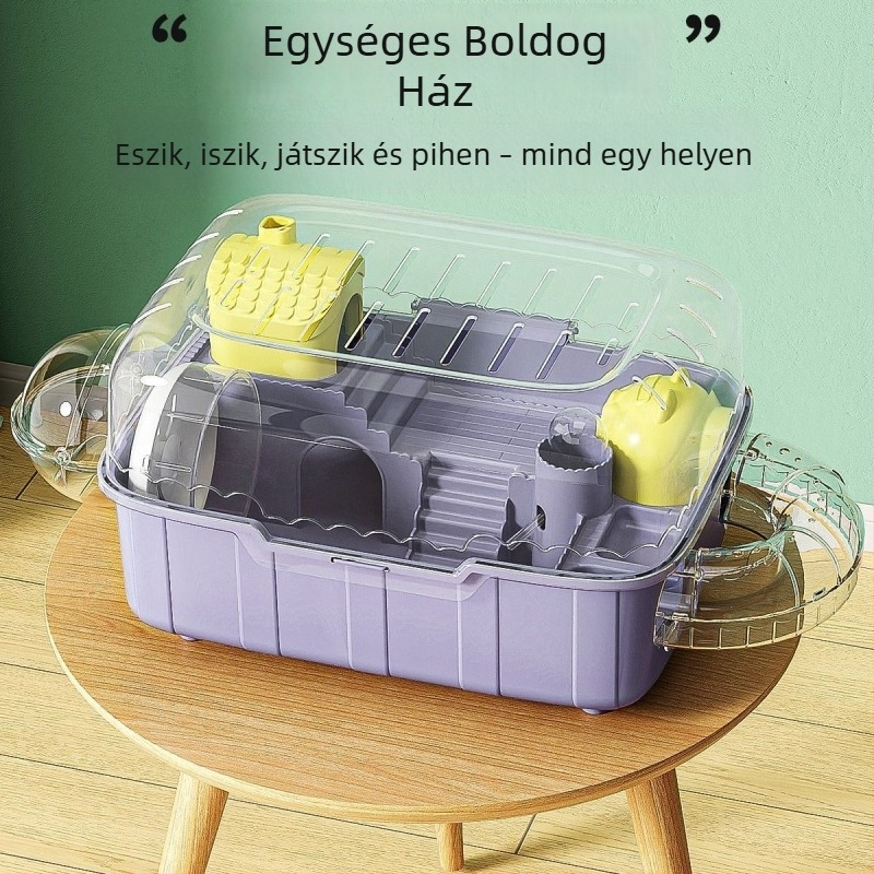 Hörcsög ketrec, két szintes, hordozható, négyszögletes, átlátszó PP anyag