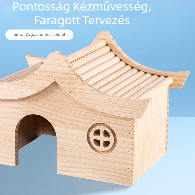 Hamster odú masszív fából – menedék háromszög alakú, északi stílus, beltéri használat, pihenés és elrejtés