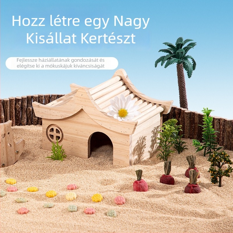 Hamster odú masszív fából – menedék háromszög alakú, északi stílus, beltéri használat, pihenés és elrejtés