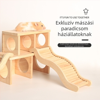 Fából készült hörcsög-habitat kiegészítők: mászó létra, almás ág, kerítés és kunyhó. Anyag: fa; Márka: Big chinchilla; Kategória: háziállat felszerelések