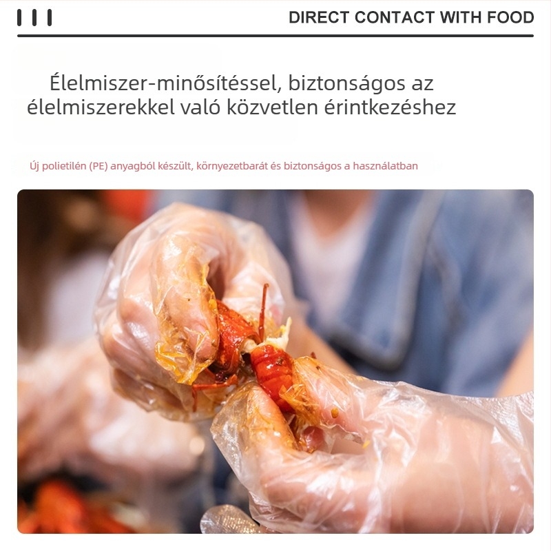 Élelmiszer-minőségű PE fóliás egyszer használatos kesztyűk, extra vastag, konyhai és catering célra