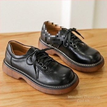 Női lapos cipő, Brogue dizájn, Mori Girl stílus, két réteg marhabőr felső, alacsony sarok