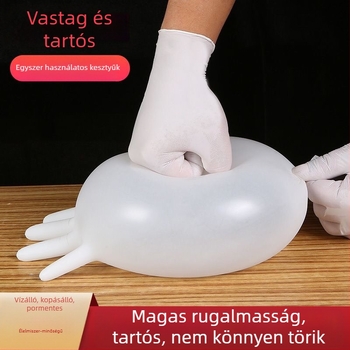 Egyszer használatos latex kesztyűk, élelmiszer-minőség, vastagított, átlátszó, porálló, biológiailag lebomló, 0,3 mm