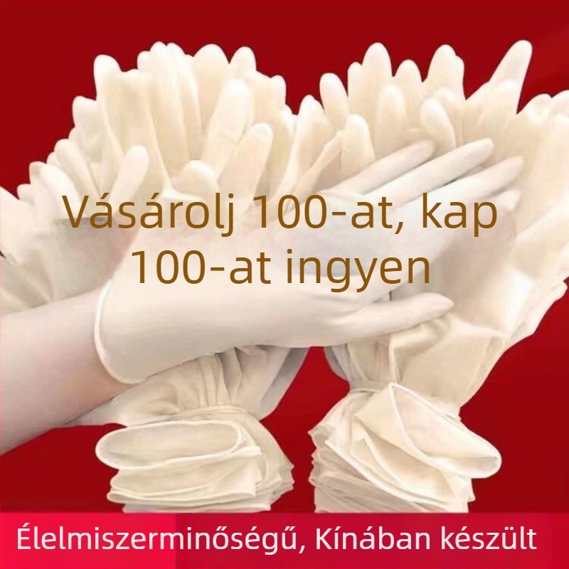 Egyszer használatos latex kesztyűk, élelmiszer-minőség, vastagított, átlátszó, porálló, biológiailag lebomló, 0,3 mm