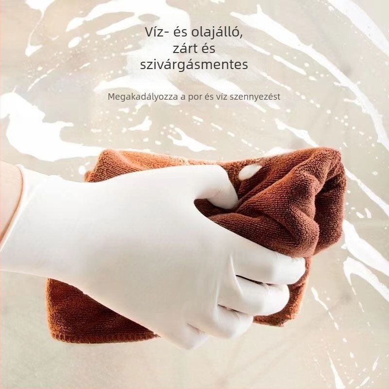 Egyszer használatos latex kesztyűk, élelmiszer-minőség, vastagított, átlátszó, porálló, biológiailag lebomló, 0,3 mm