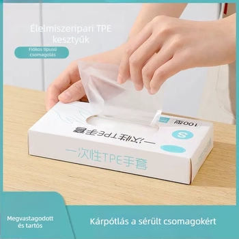 Élelmiszer-minőségű egyszer használatos kesztyűk TPE-ből, vastagított, átlátszó, catering és háztartási felhasználásra, egy darab