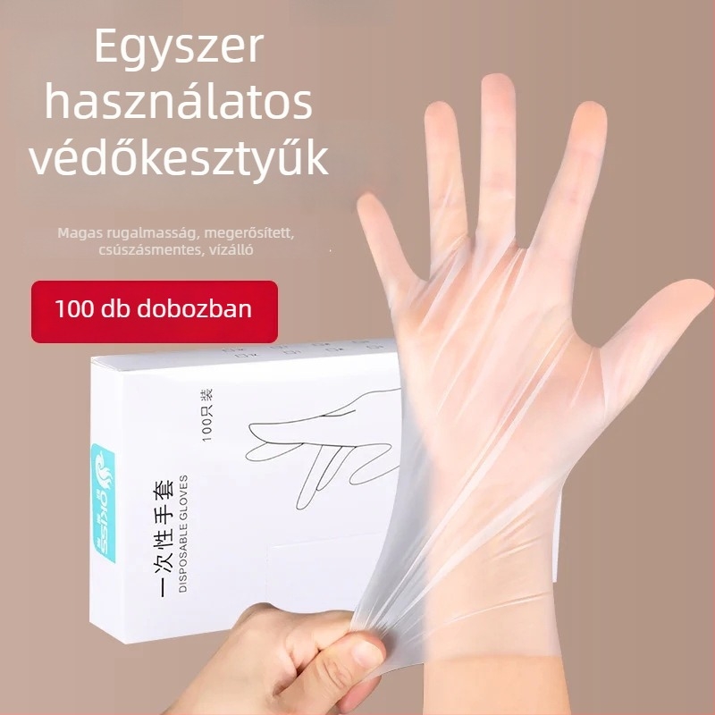 Élelmiszer-minőségű egyszer használatos kesztyűk TPE-ből, vastagított, átlátszó, catering és háztartási felhasználásra, egy darab