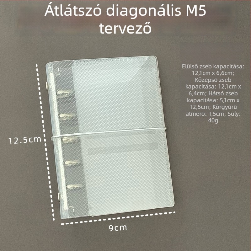 M5 lazán leválasztható lapokhoz készült tok A7/A6 tervezőknek, áttetsző PP anyagú twill textúrával, hordozható vékony tok