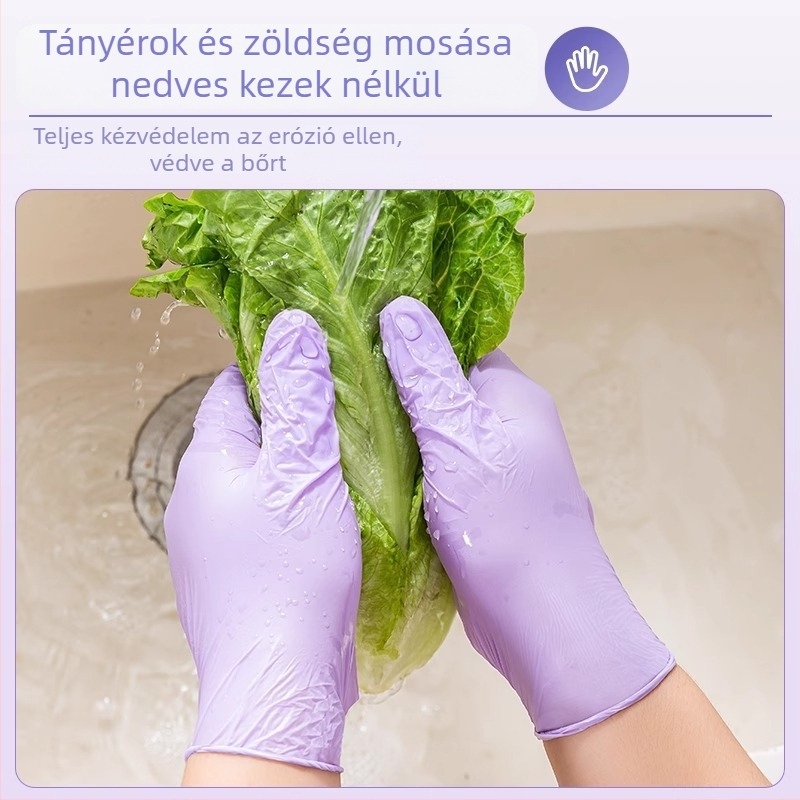 Élelmiszer-minőségű nitril kesztyűk konyhai mosogatáshoz, vastag, egyszínű, egyszer használható