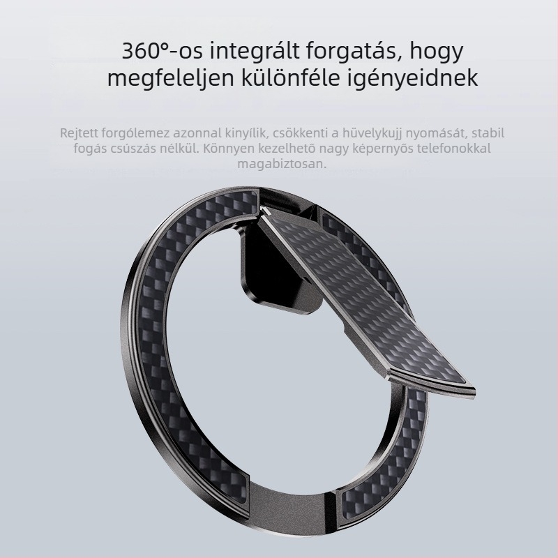 Fém telefon-tartó ujjgyűrűvel, magneses rögzítés, ultra vékony, összecsukható, anti‑rezgés funkció, ideális iroda, selfie és közvetítés