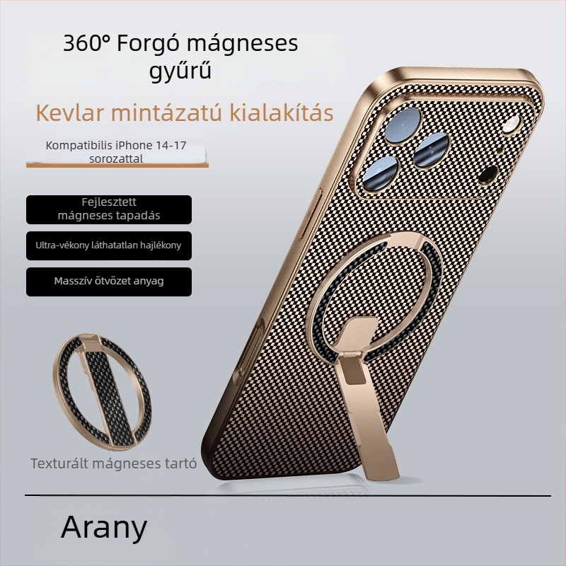 Fém telefon-tartó ujjgyűrűvel, magneses rögzítés, ultra vékony, összecsukható, anti‑rezgés funkció, ideális iroda, selfie és közvetítés